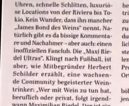 Capital magazine excerpt mentioning Maxi Riedel Ultras